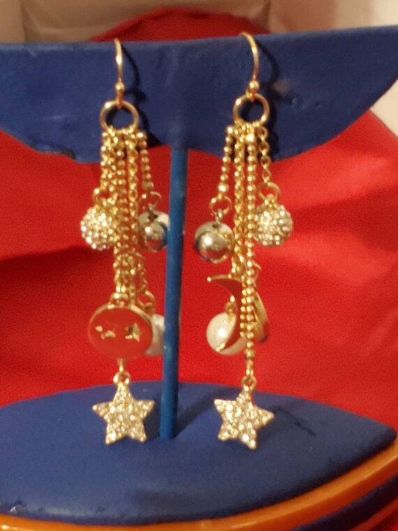 Kensie Stars Moon Bling Gold Tone Dangle Earrings - image 7