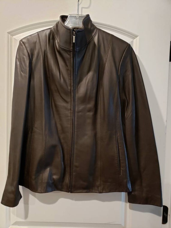 Leather Nine West Brown Leather Jacket Sz Lg