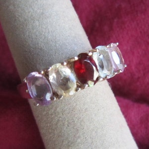Birthstone Gemstone Mother&#39;s Sterling Silver Ring Amethyst Citrine Garnet Aquamarine and Pink Kunzite