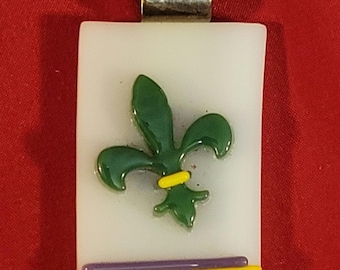 Colgante de flor de lis italiana de cristal artístico de plata de ley