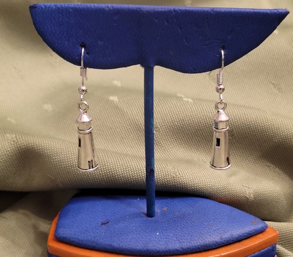 Lighthouse 3D Dangle Earrings Silver - image 2