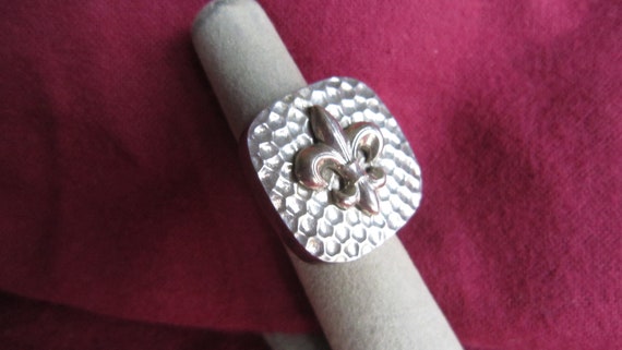 Sterling Silver Fleur de Lis Square top Ring - image 3
