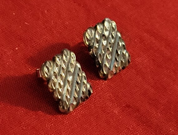 Sterling Silver Rectangular Fashion Stud Earrings - image 4