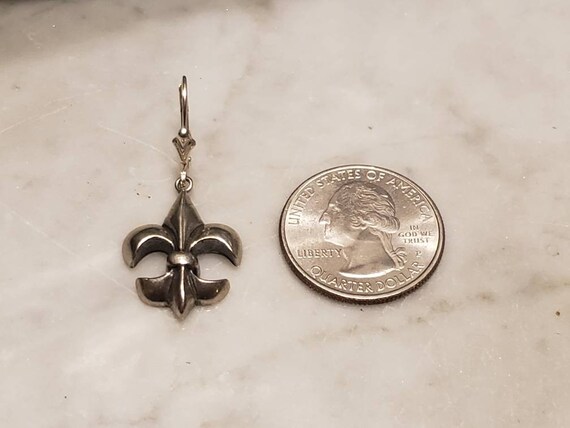 Vintage Solid Sterling Silver drop Fleur de Lis E… - image 7