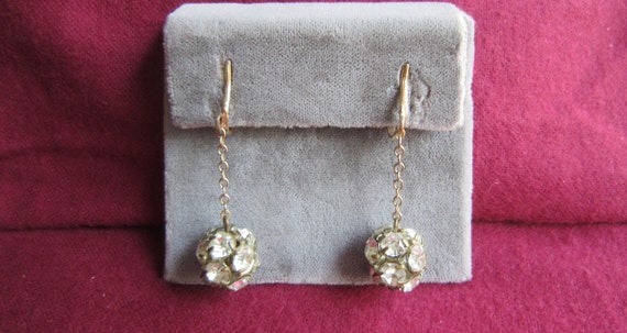 Vintage Dangle Bling Crystal Ball Clip On Earrings - image 1