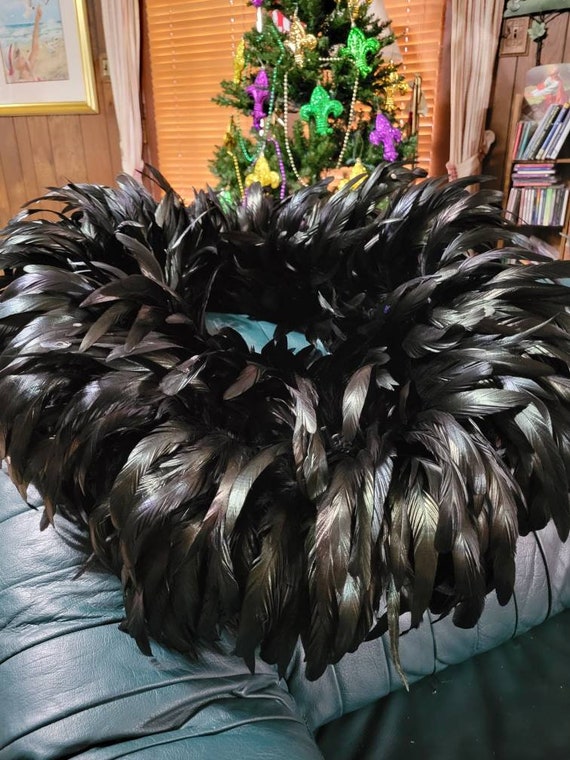 SALE Vintage Black Peacock Feather boa eternity wrap Gem