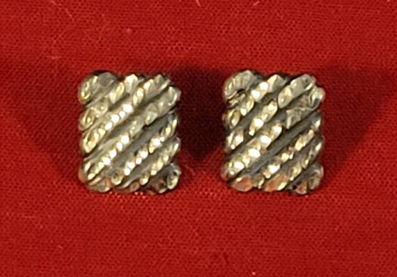 Sterling Silver Rectangular Fashion Stud Earrings - image 2