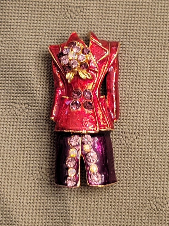 SALE Enameled & Bling Red Purple Suit Dress Brooch