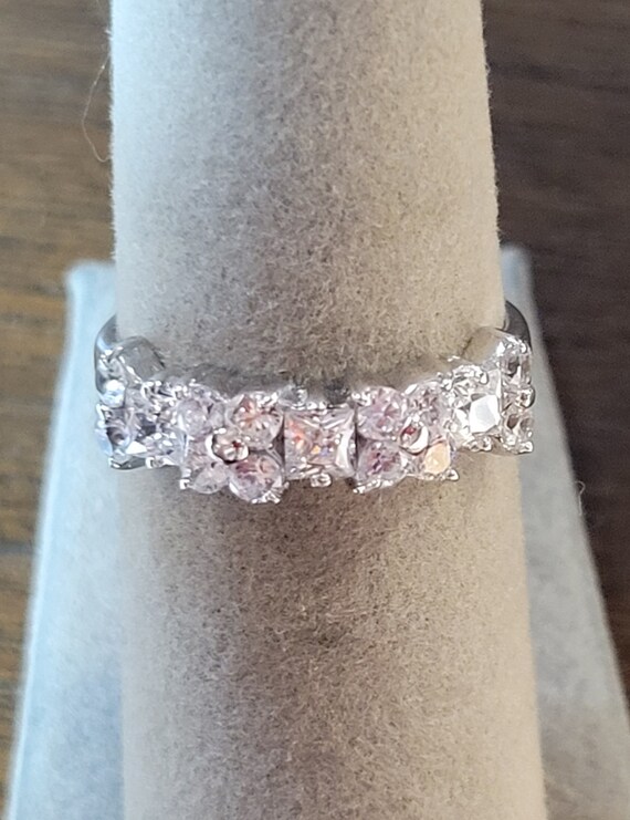 Sterling Silver Round and Princess cut Synthetic Diamonds Wedding Band