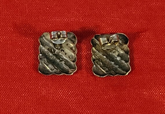 Sterling Silver Rectangular Fashion Stud Earrings - image 5