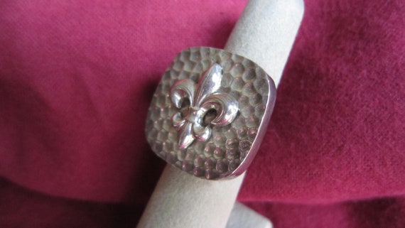 Sterling Silver Fleur de Lis Square top Ring - image 2