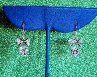 Dangle Crystal Bling 3D Earrings silver tone