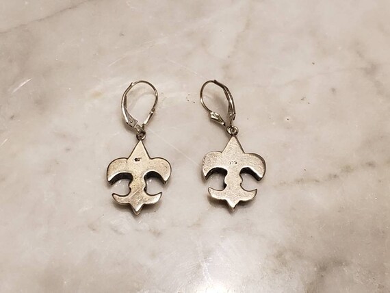 Vintage Solid Sterling Silver drop Fleur de Lis E… - image 3