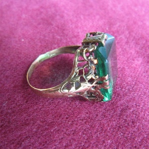 Antique Gold Filigree Ring Original Green Faux Emerald cut Emerald image 3