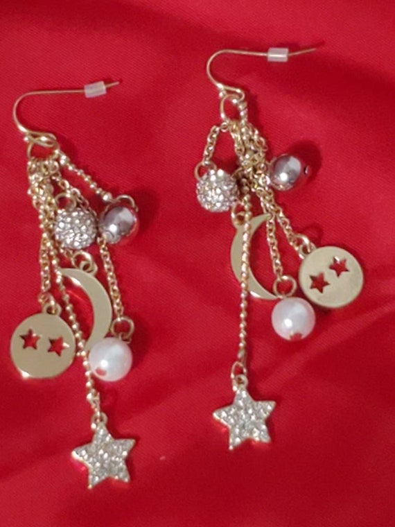 Kensie Stars Moon Bling Gold Tone Dangle Earrings - image 1