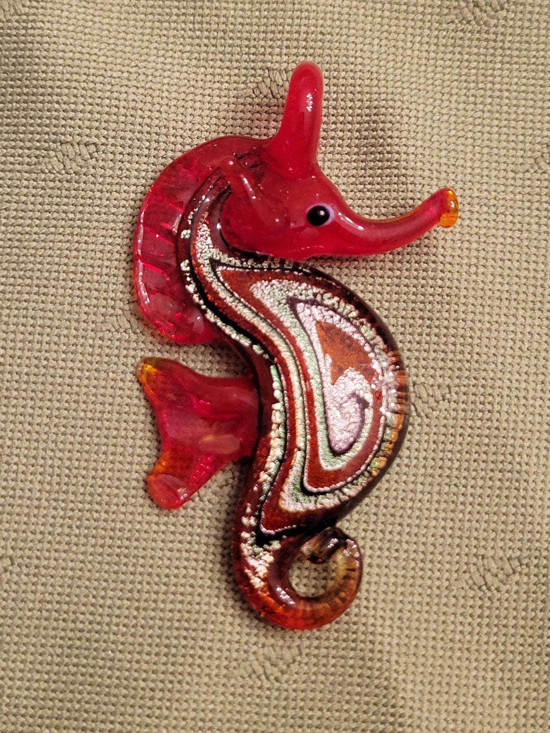 Red Art Glass Seahorse Pendant Etsy
