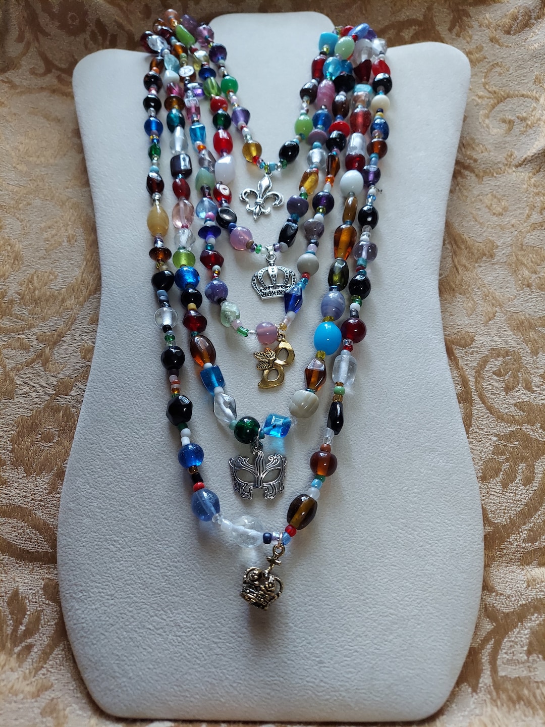Et27large Glass Bead Mardi Gras Necklace With Charmsold Individually