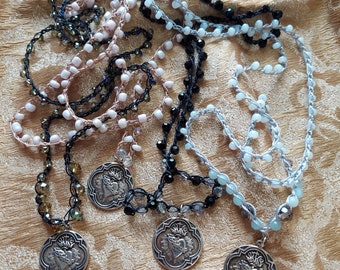 C-4 Lovely Sacred Heart of Jesus medals on beaded crystal necklaces. Choose from 4 styles