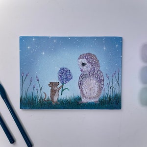 Owl Love You Painting, Acrylic on 5x7 Canvas Board, Original Artwork, Stand included