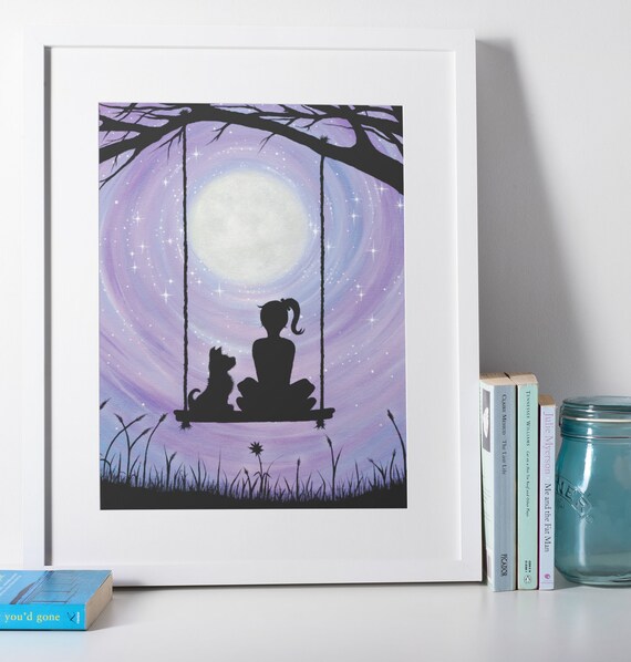 Stampa Su Tela Donna Luna Piena | Quadro Mistico Celeste Per Arredo Soggiorno E Camera Da Letto | 30x45 Cm Senza Cornice