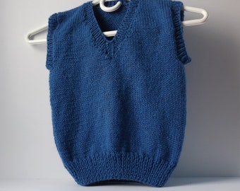 Handknit Boy's or Girl's Sweater Vest in Washable Suede Blue Acrylic Yarn, Winter Sweater Vest, Child's Sweater Vest, Blue Vest, #84