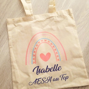 Tote bag sac shopping AESH ou ATSEM au top Personnalisable - réutilisable ecofriendly écologique cadeau personnalisable - arc en ciel