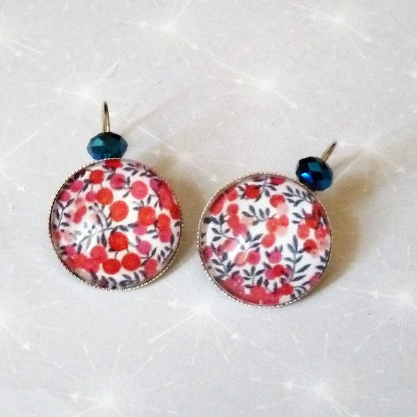 boucles d'oreilles dormeuses métal laiton bronze avec cabochon Liberty MITSY rouge et blanc