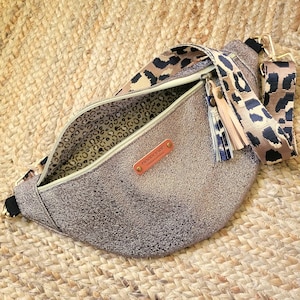 rock bronze copper leather crossbody fanny pack with fancy shoulder strap