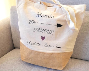 Shopping bag beach burlap Super MAMIE customizable Christmas gift Grandmas grandmothers day eco-friendly reusable