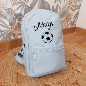 Rucksack Kinderranzen himmelblau Fußballball mit anpassbarem Namen - Back to school kindergarten kindermädchen kinderkrippe schule schwimmbad