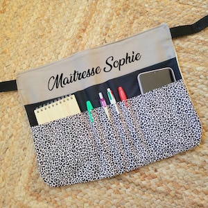 Tablier sacoche ceinture pour maîtresse atsem auxiliaire de vie avec poches