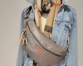 sac banane  bandoulière crossbody en cuir rock bronze cuivre et bandoulière fantaisie