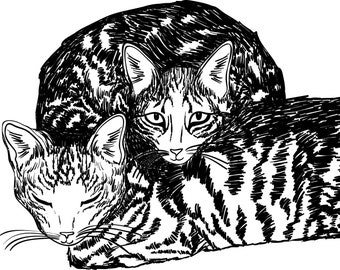 Multiple Pet Portrait- Custom Vector Line Drawing Illustration