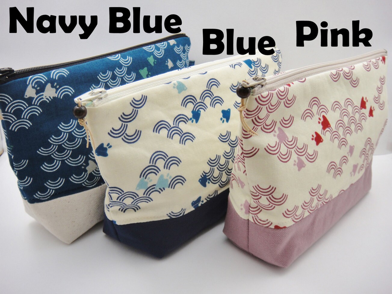 Japanese makeup bag Cosmetic bag. Zipper pouch Canvas pouch Etsy