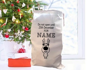 Do not open until the 25th Personalized Personalised Name Father Christmas Xmas Santa Sack / Stocking Bag Cotton Drawstring