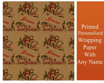 Personalized Custom Name - Father Merry Christmas Xmas Santa Kraft Paper Wrapping Gift Paper Present Wrap Sheet