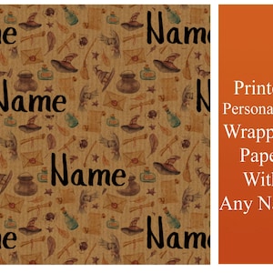 Wizard Owl Witch Pattern Personalized Custom Name - Christmas Occasion Kraft Paper Wrapping Gift Paper Present Wrap Sheet