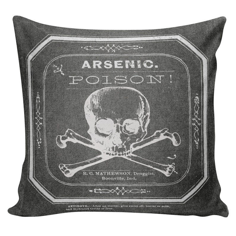 Cushion Pillow Halloween Skeleton Arsenic Poison Label Etsy
