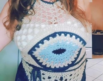 Evil Eye Top | Crochet Festival Top | Evil Eye Shirt | Made to Order Boho Top