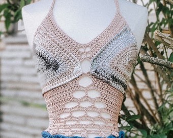 Size XS Dragonfly Top in Desert Rose  | Sexy Crochet Top | Halter Top | Women's Festival Top | Summer Bralette Corset with Back