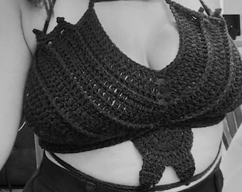 Halloween Bat Woman Top | Bat Wing Bralette | Sexy Halloween Vampire Crop Top | Hanging Bat Halter Top | Made to Order