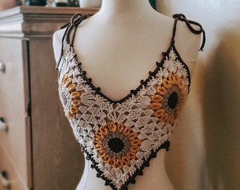 Sunflower Crop Top | Multiple Sizes | Made to Order Sunflower Festival Crochet Top