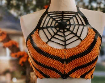 Spider Web Crochet Top | Halloween Festival Top | Spider Web Crop Top | Halloween Halter Top