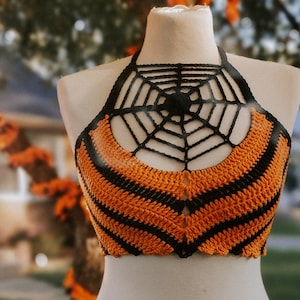 Spinnennetz Häkel Top | Halloween Festival Top | Spinnennetz Crop Top | Halloween Neckholder Top