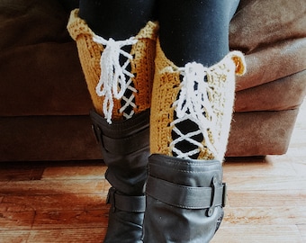 Knit Lace Front Leg Wamers | Made to Order Adustsble Knee High Leg Warmers | One Size Lace Up Leggings Gift for Her