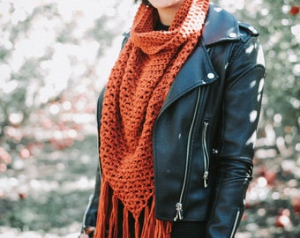 Desert Winds Triangle Cowl Neck Scarf | Crochet Triangle Scarf | Cowl Neck Scarf | Crochet Fringe Scarf | Fall/Winter Accessories for Her