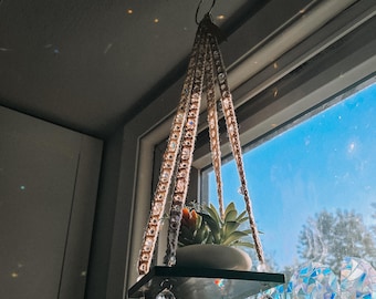 Suncatcher Hanging Succulent Shelf | Ebony Crochet Plant Holder | Hanging Plant Shelf | Whimsical Plant Shelf