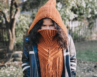 Artemis Over-Sized Hooded Fringe Scarf Kids Size Age 6-12 Burnt Orange Hooded Triangle Scarf