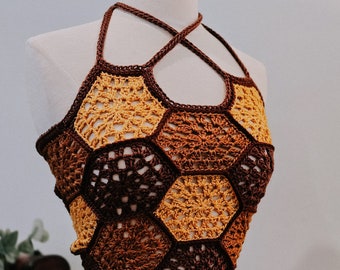 Size XS Honeycomb Top | Sexy Crochet Top | Halter Top | Women's Festival Top | Summer Crochet Tank Top