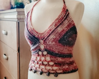 Size Medium Dragonfly Top | Sexy Crochet Top | Halter Top | Women's Festival Top | Summer Bralette Corset with Back